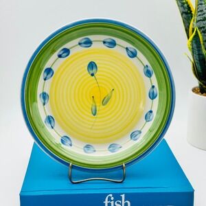 Trisa Hand Painted Stoneware Dinner Plate Yellow Green Blue Floral 10.5"